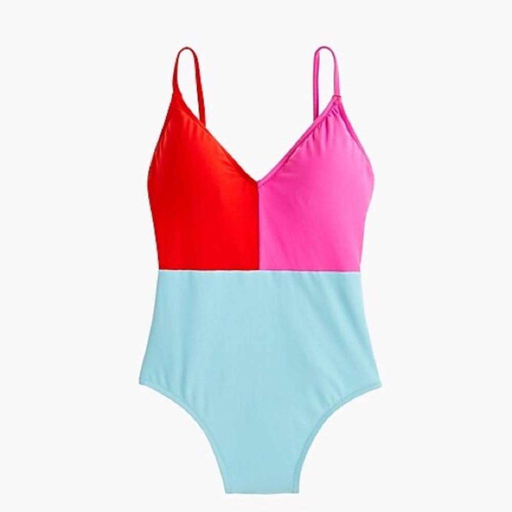 V neck color block one piece